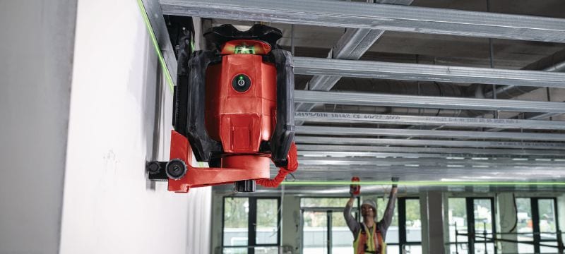 PR 40G-22 Single slope green rotary laser level Robust interior rotary laser level with highly visible green beam and automatic functions for leveling, aligning, sloping and squaring (Nuron platform) Applications 1