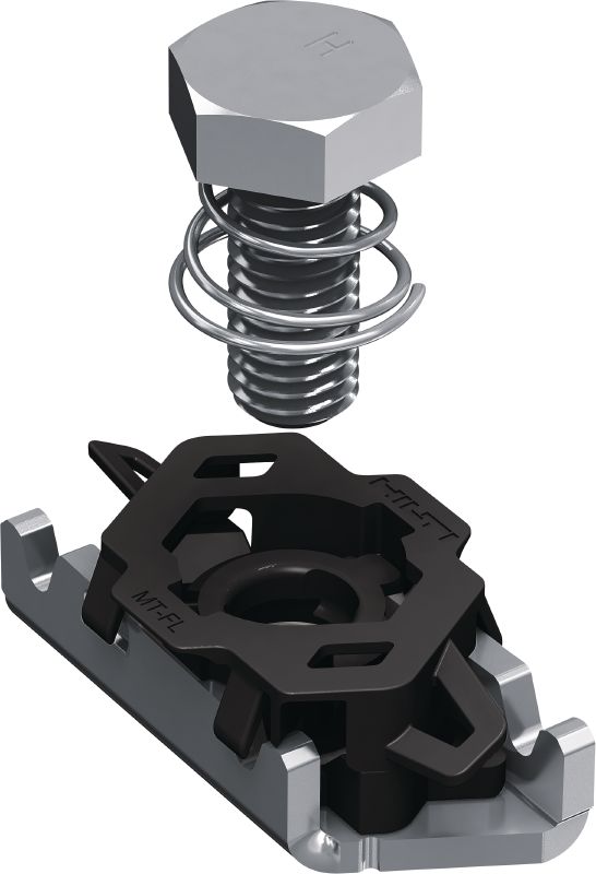 MT-FL Fast-Lock channel nut with bolt Fast-Lock channel nut with bolt for attaching baseplates and connectors to MT strut channels